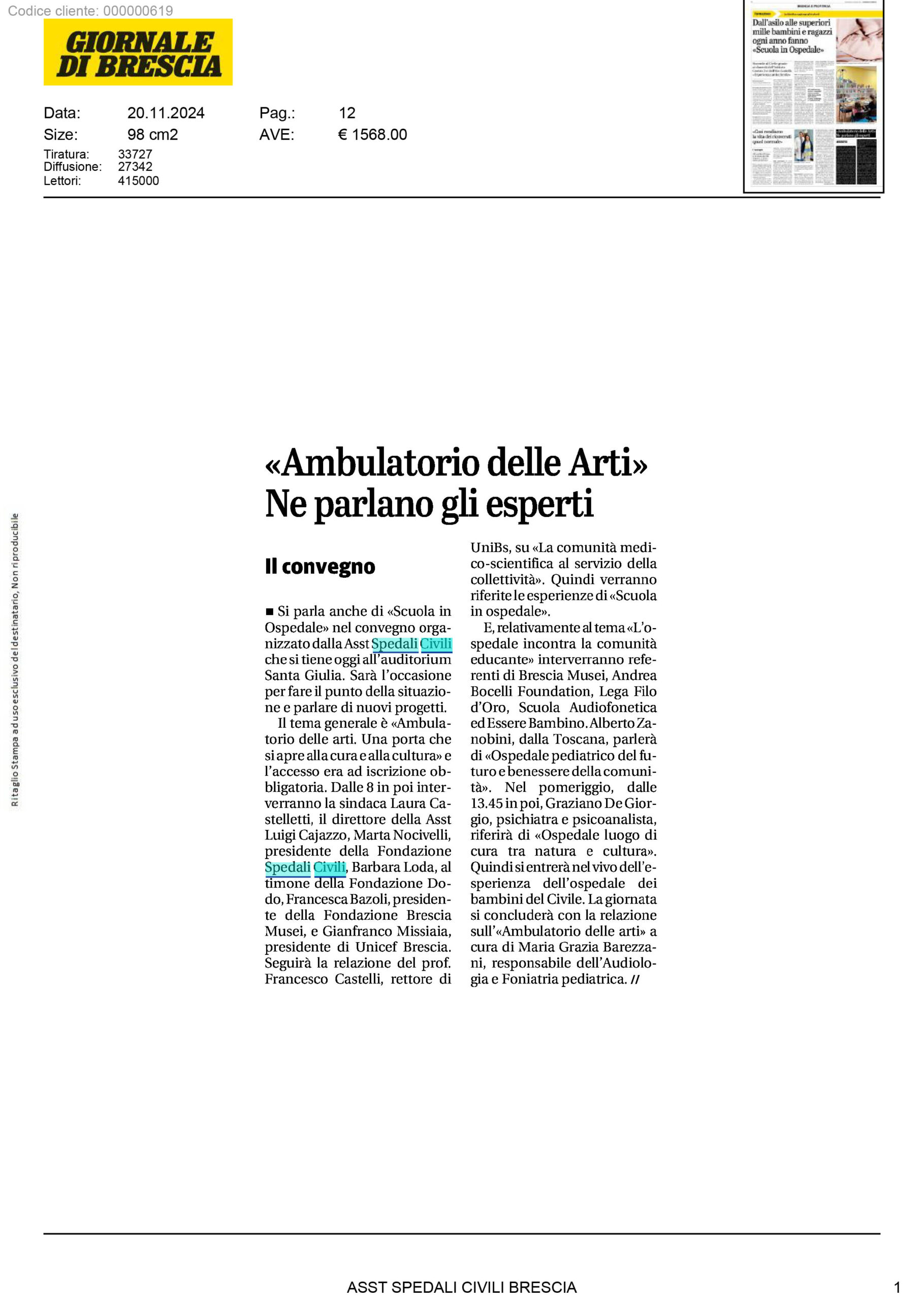Articolo rassegna stampa